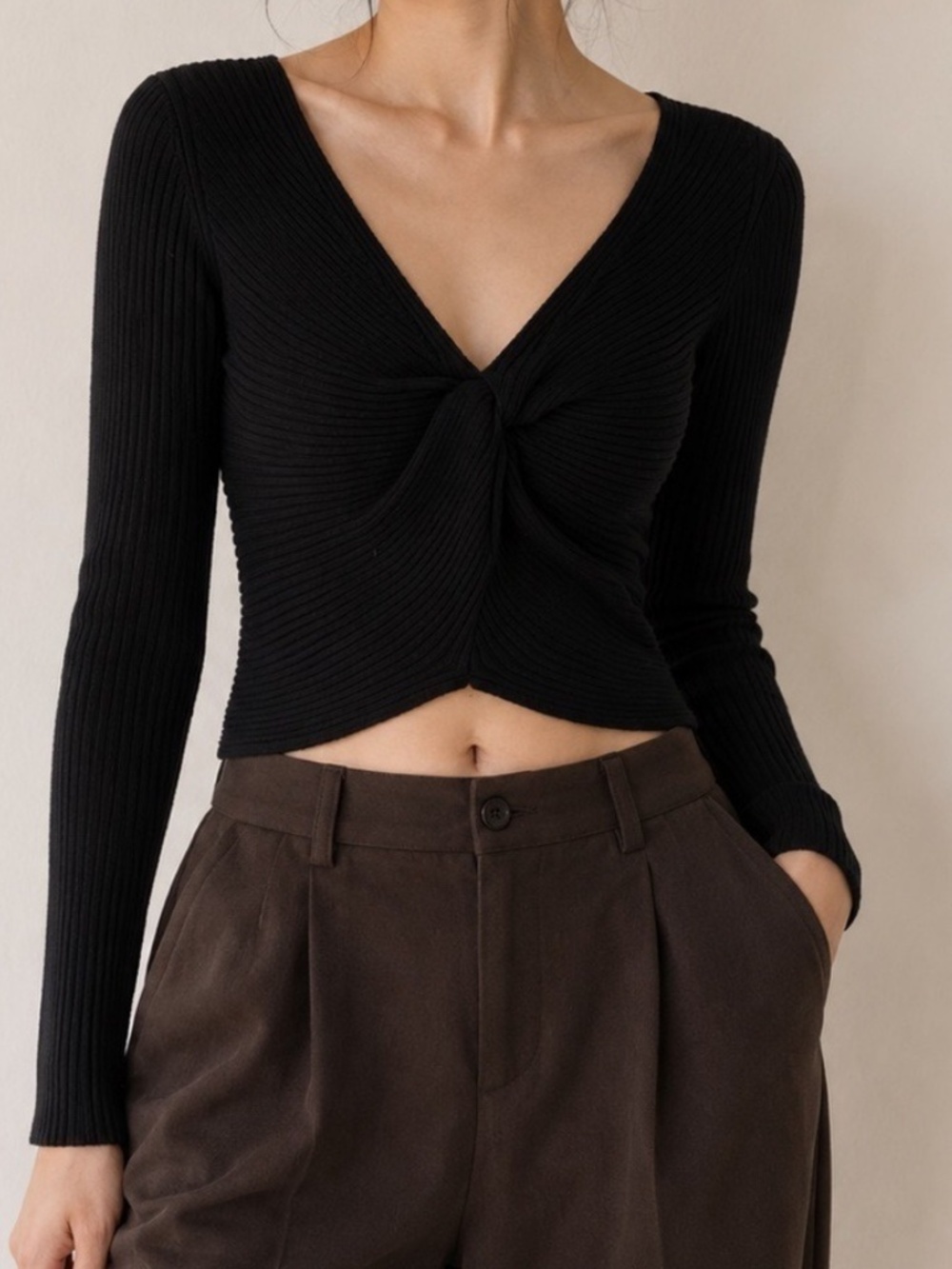 Black twist-front sweater